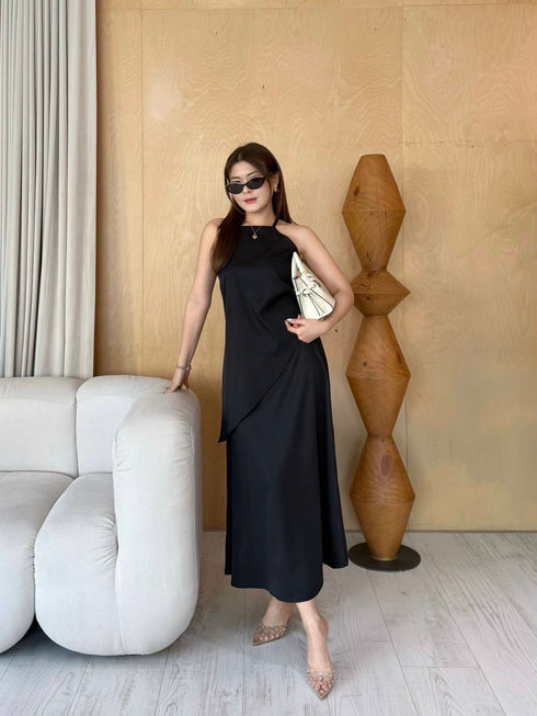 Ladies Asymmetrical Sleeves Back Tie Tops Witj A-Line Skirts